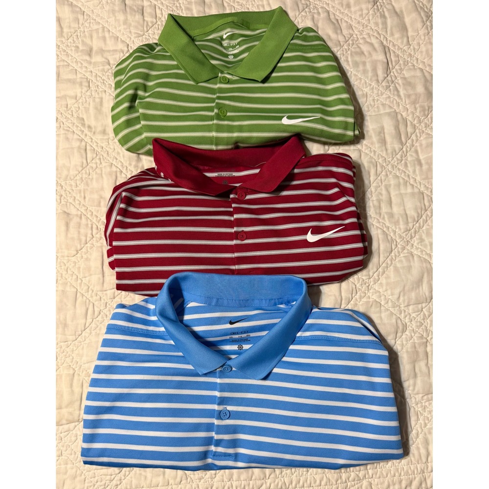 Nike Polo Shirt Men 2XL Multi Color Striped Dri-FIT Golf Short Sleeve lot of 3
